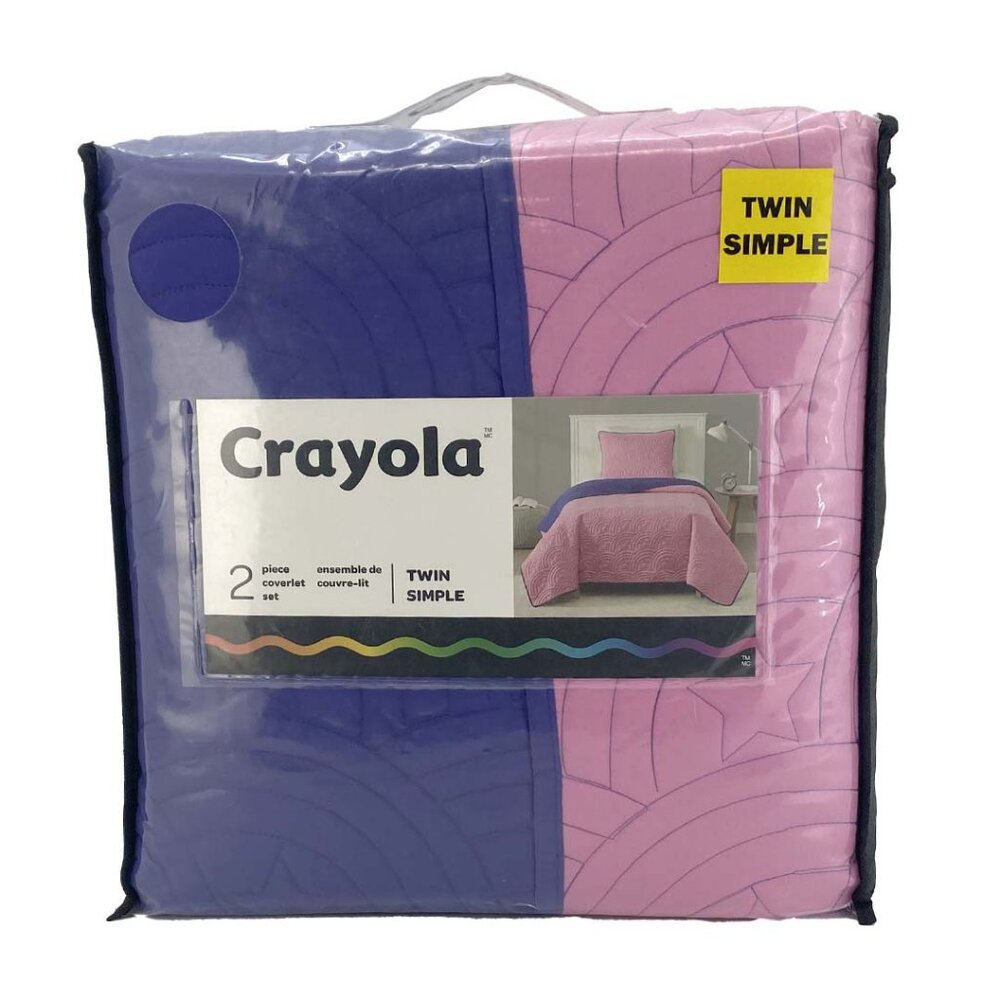 Crayola | Twin Bed Coverlet Set: 2 Piece | Pink and Purple | 72" x 86" **NEW